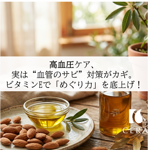 高血圧ケア、実は“血管のサビ”対策がカギ。ビタミンEで「めぐり力」を底上げ